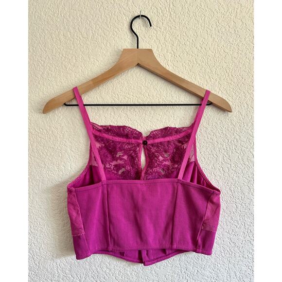 Free People Have My Heart Cropped Tank Top - Medium - NWOT - Raspberry Sherbert - Picture 4 of 7